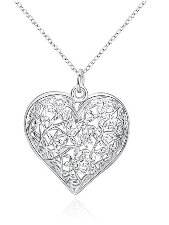 Jewelry - 925 Sterling Silver Puffed Heart Pendant Necklace Textured Hollow 18in Cable
